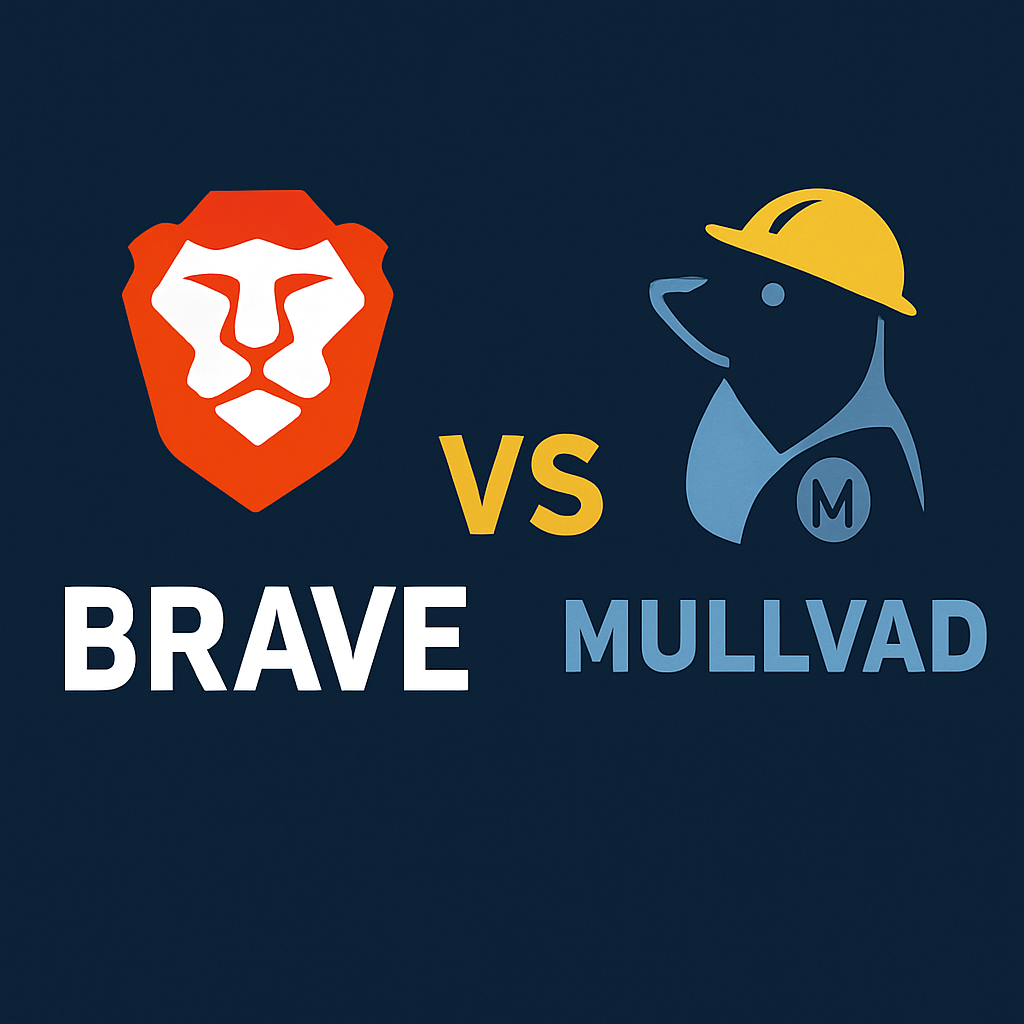 Brave vs Mullvad browser comparison hero image for 2025